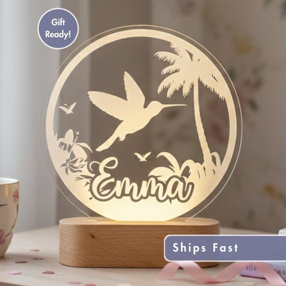 Hummingbird Custom Name Light | Personalized LED Cloud Decor | Baby Shower Gift - Picture 1 of 8